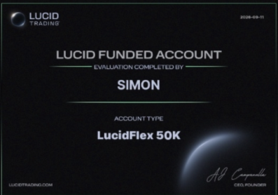 Lucid-Zertifikat (Bestanden) über Funded für Simon