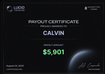 Lucid-Zertifikat (Auszahlung) über 5,901 für Calvin, 24.08.2026