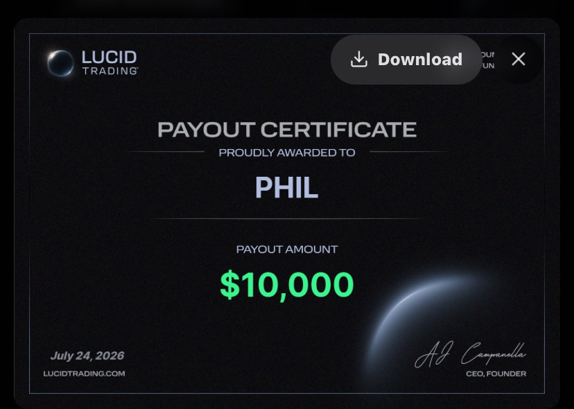 Lucid-Zertifikat (Auszahlung) über 10.000$ für Phil, 24.07.2026